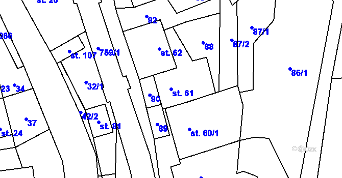 Parcela st. 61 v KÚ Hamry, Katastrální mapa