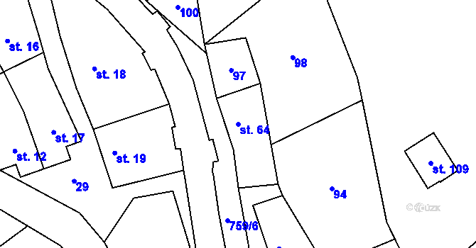 Parcela st. 64 v KÚ Hamry, Katastrální mapa