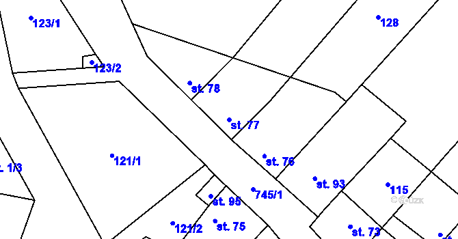 Parcela st. 77 v KÚ Hamry, Katastrální mapa