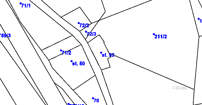 Parcela st. 92 v KÚ Hamry, Katastrální mapa