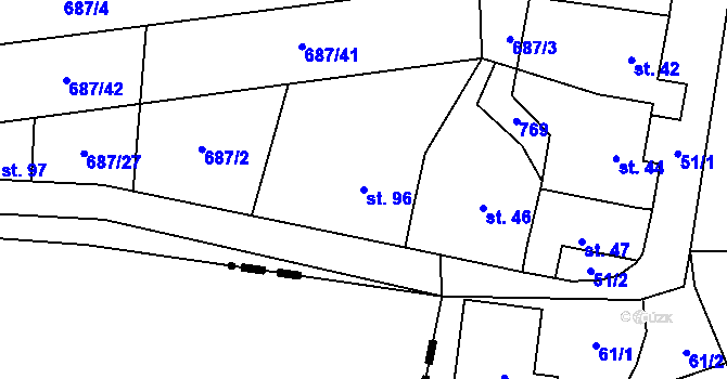 Parcela st. 96 v KÚ Hamry, Katastrální mapa