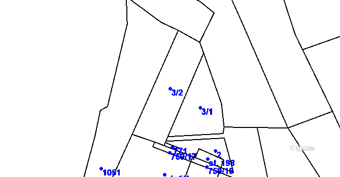 Parcela st. 3/2 v KÚ Hamry, Katastrální mapa