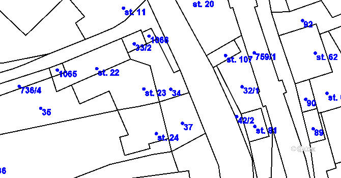 Parcela st. 34 v KÚ Hamry, Katastrální mapa