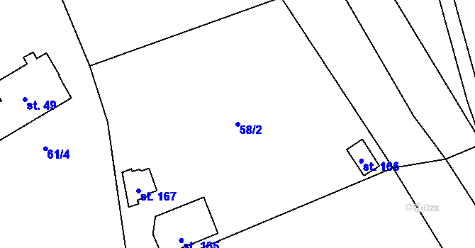 Parcela st. 58/2 v KÚ Hamry, Katastrální mapa