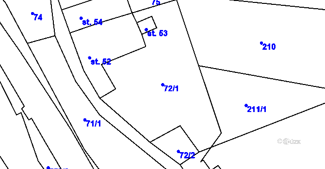 Parcela st. 72/1 v KÚ Hamry, Katastrální mapa