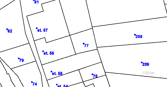 Parcela st. 77 v KÚ Hamry, Katastrální mapa