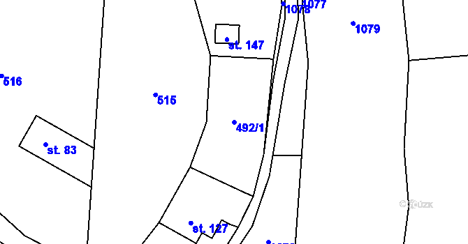 Parcela st. 492/1 v KÚ Hamry, Katastrální mapa