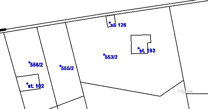 Parcela st. 553/2 v KÚ Hamry, Katastrální mapa