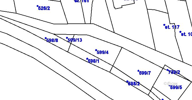 Parcela st. 599/4 v KÚ Hamry, Katastrální mapa