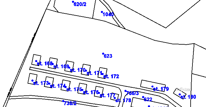 Parcela st. 623 v KÚ Hamry, Katastrální mapa