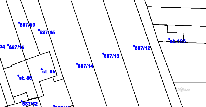Parcela st. 687/13 v KÚ Hamry, Katastrální mapa