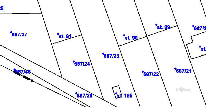 Parcela st. 687/23 v KÚ Hamry, Katastrální mapa