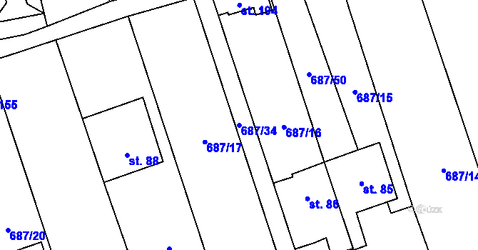 Parcela st. 687/34 v KÚ Hamry, Katastrální mapa