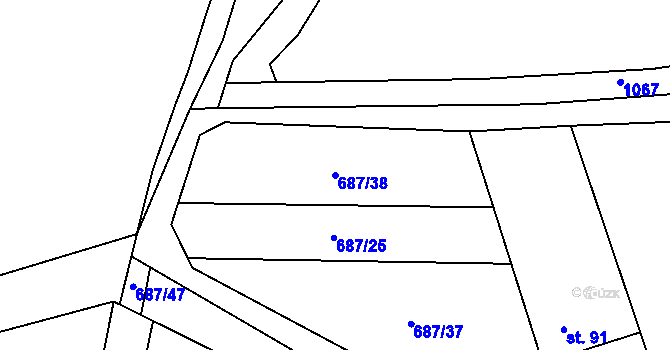 Parcela st. 687/38 v KÚ Hamry, Katastrální mapa