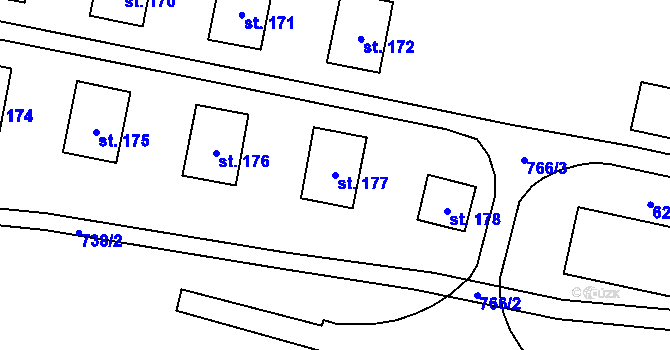 Parcela st. 177 v KÚ Hamry, Katastrální mapa
