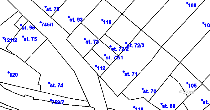 Parcela st. 72/1 v KÚ Hamry, Katastrální mapa