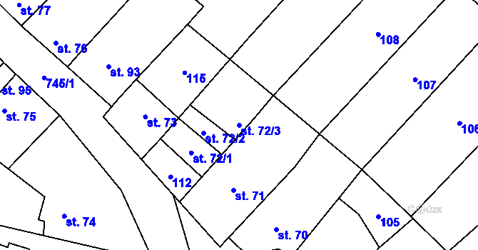 Parcela st. 72/3 v KÚ Hamry, Katastrální mapa