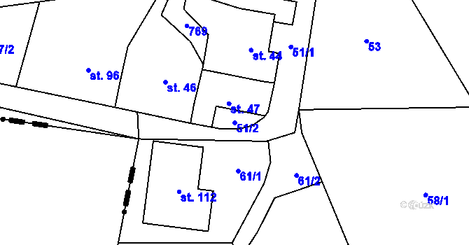 Parcela st. 51/2 v KÚ Hamry, Katastrální mapa