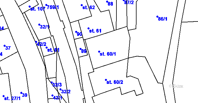 Parcela st. 60/1 v KÚ Hamry, Katastrální mapa
