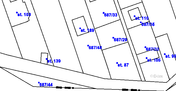 Parcela st. 687/48 v KÚ Hamry, Katastrální mapa