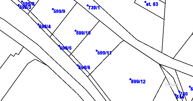 Parcela st. 599/11 v KÚ Hamry, Katastrální mapa