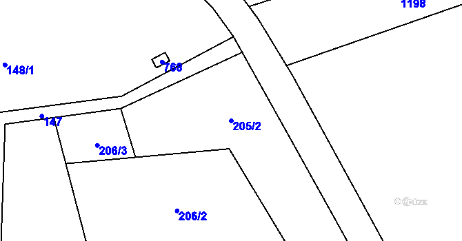 Parcela st. 205/2 v KÚ Hamry, Katastrální mapa