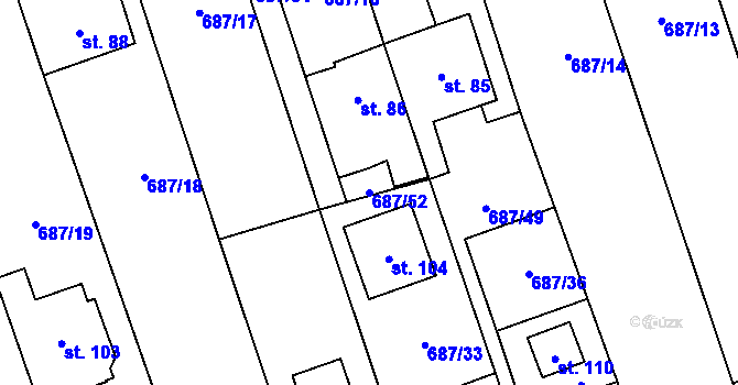 Parcela st. 687/52 v KÚ Hamry, Katastrální mapa