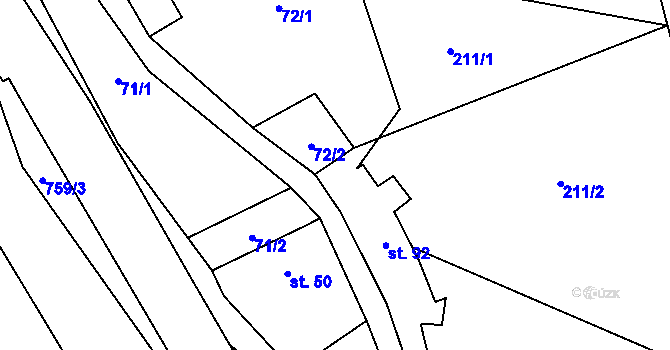 Parcela st. 72/3 v KÚ Hamry, Katastrální mapa