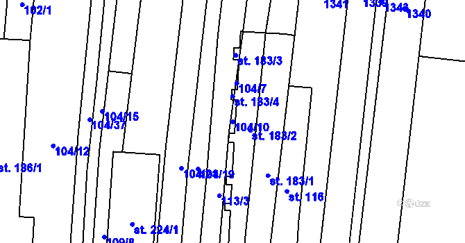 Parcela st. 104/10 v KÚ Žárovice, Katastrální mapa