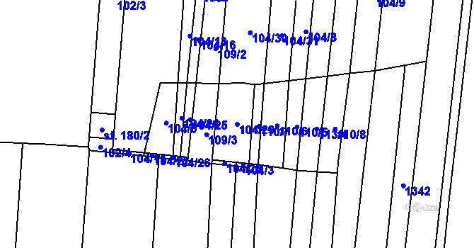 Parcela st. 104/29 v KÚ Žárovice, Katastrální mapa