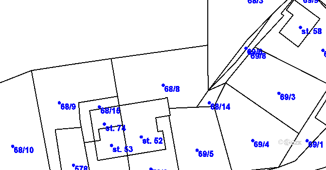 Parcela st. 68/8 v KÚ Žárovná, Katastrální mapa