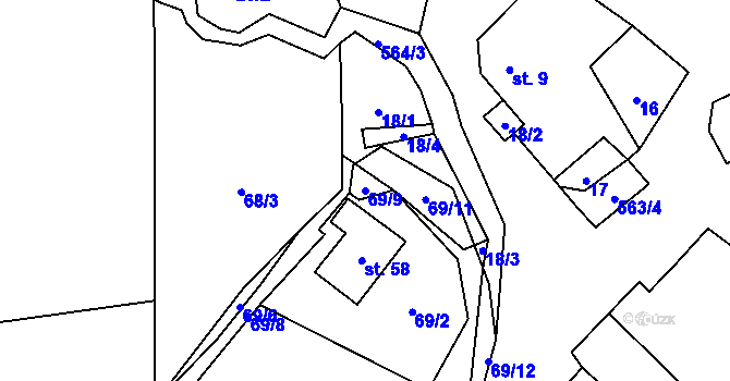 Parcela st. 69/9 v KÚ Žárovná, Katastrální mapa