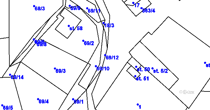 Parcela st. 69/12 v KÚ Žárovná, Katastrální mapa