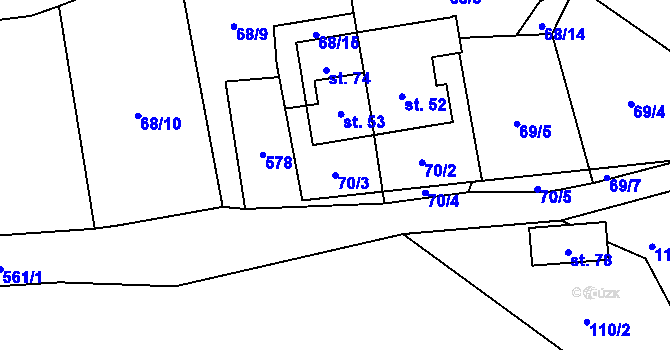 Parcela st. 70/3 v KÚ Žárovná, Katastrální mapa