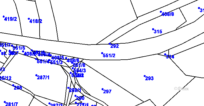 Parcela st. 551/2 v KÚ Žárovná, Katastrální mapa