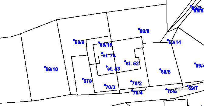 Parcela st. 74 v KÚ Žárovná, Katastrální mapa