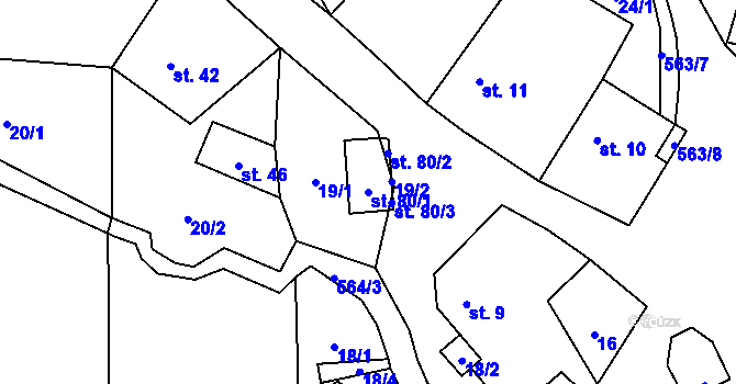 Parcela st. 80/1 v KÚ Žárovná, Katastrální mapa