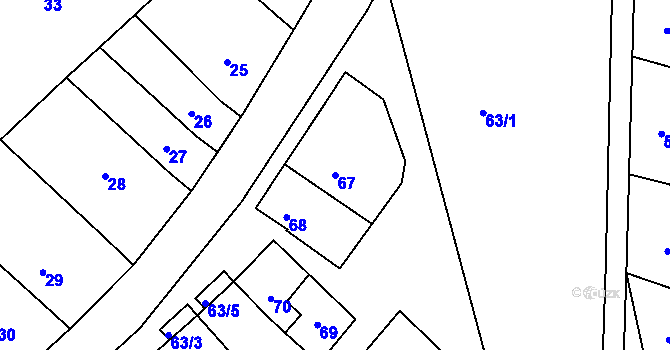 Parcela st. 67 v KÚ Žatčany, Katastrální mapa