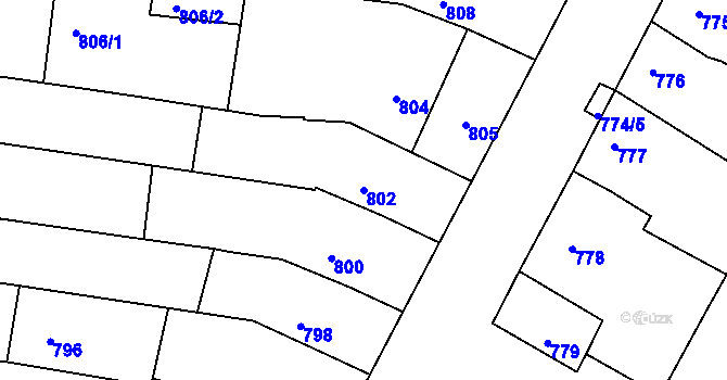 Parcela st. 802 v KÚ Žatčany, Katastrální mapa