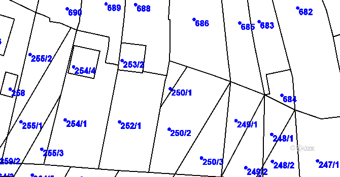 Parcela st. 250/1 v KÚ Žatčany, Katastrální mapa
