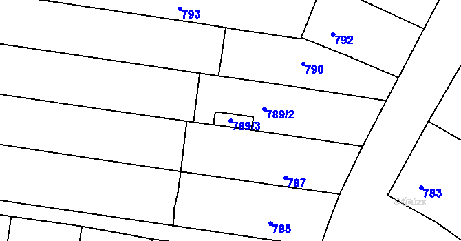 Parcela st. 789/3 v KÚ Žatčany, Katastrální mapa