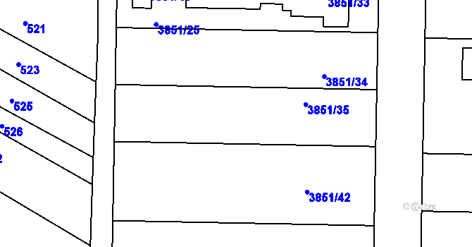 Parcela st. 3851/27 v KÚ Žatčany, Katastrální mapa