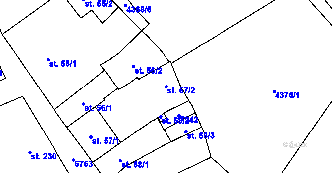 Parcela st. 57/2 v KÚ Žatec, Katastrální mapa