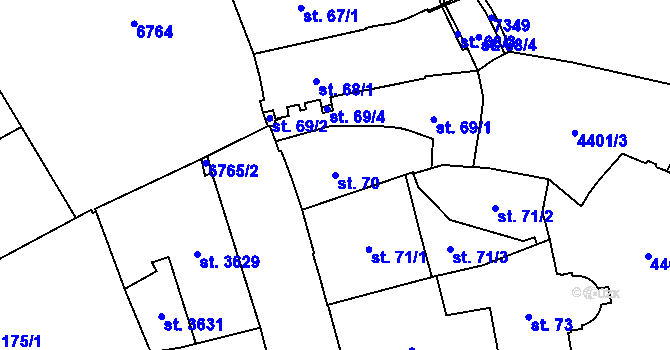 Parcela st. 70 v KÚ Žatec, Katastrální mapa