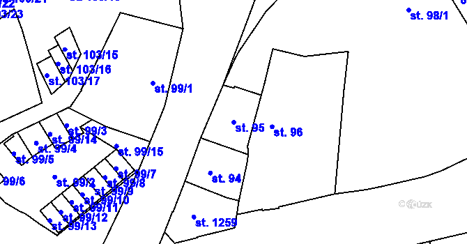 Parcela st. 95 v KÚ Žatec, Katastrální mapa