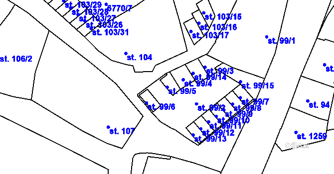 Parcela st. 99/5 v KÚ Žatec, Katastrální mapa