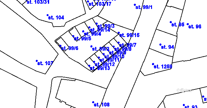Parcela st. 99/10 v KÚ Žatec, Katastrální mapa