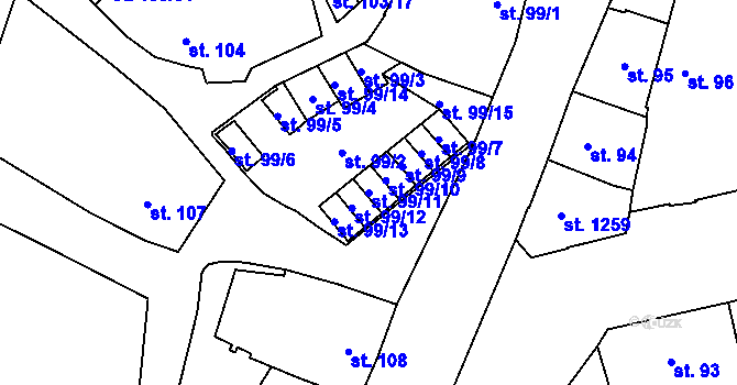 Parcela st. 99/11 v KÚ Žatec, Katastrální mapa