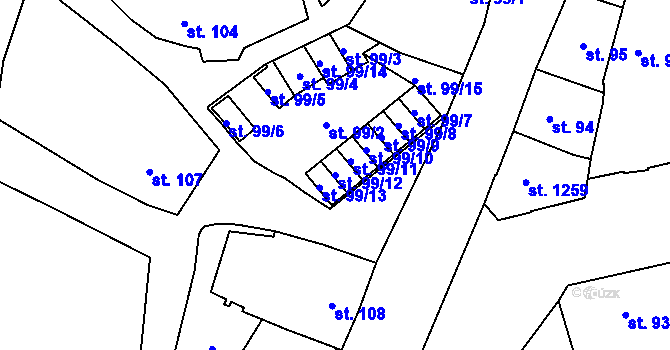 Parcela st. 99/12 v KÚ Žatec, Katastrální mapa
