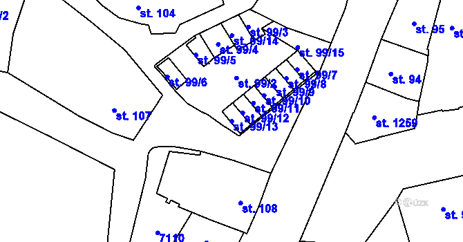 Parcela st. 99/13 v KÚ Žatec, Katastrální mapa